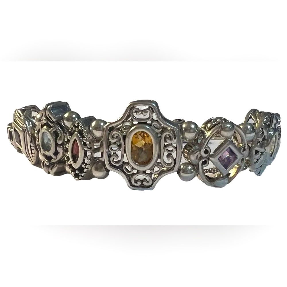 VTG Victorian Style Sterling Silver Gemstone Slide Charm Bracelet